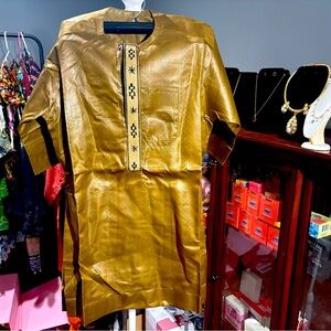 Boys African Clothes Embroidery Shirt & Pants Dashiki Outfits Brown  Medium